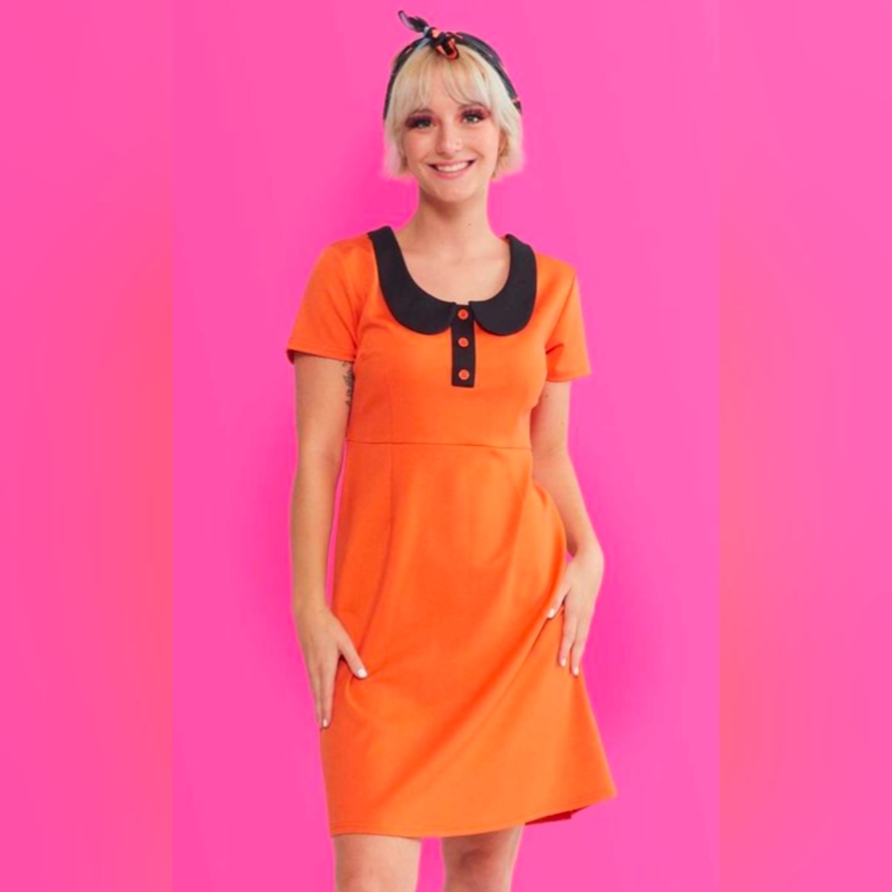 Sourpuss Halloween Queen Orange Dress with Black Peter Pan Collar XL